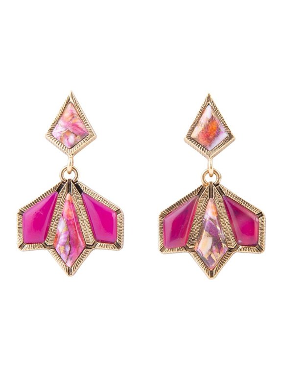 Pink Agate and Shell Matrix Golden Statement Earrings