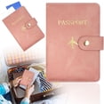 thumbnail image 1 of Pink Airplane Embossed Leather Passport Holder, Multi Slot Travel Document Wallet for International Vacations, Snap Closure Travel ID Card Case (10.2cm/4.02in × 14.6cm/5.75in), 1 of 9