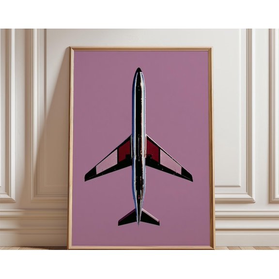 Pink Airplane Top View Aircraft Photography Minimal Aviation Wall Art, Unframed Paper Poster 24x36in