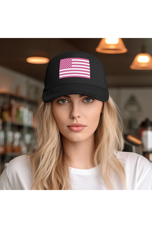 Pink American Flag Baseball Cap Trucker Hat for Women Men