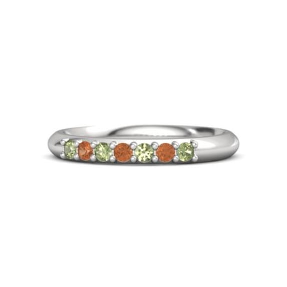 Green Peridot & Fire Opal Half Eternity Stacking Band Ring 925 Sterling Silver Ring Women Gift Gift For Mom - Wife Promise Gift Size US- 8.5