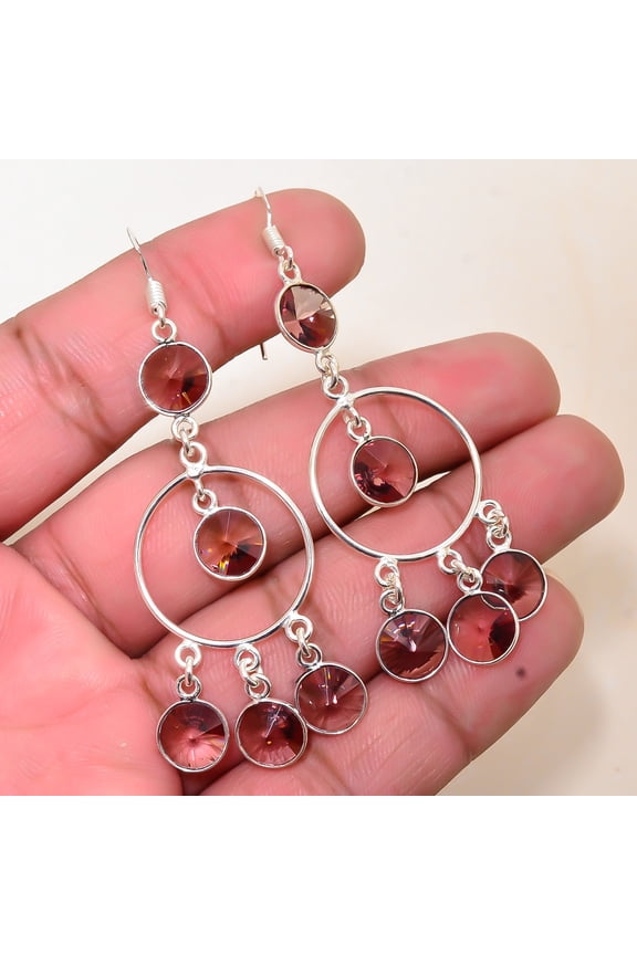 Pink Amethyst Gemstone 925 Sterling Silver Handmade Chandelier Earring 2.73" E5