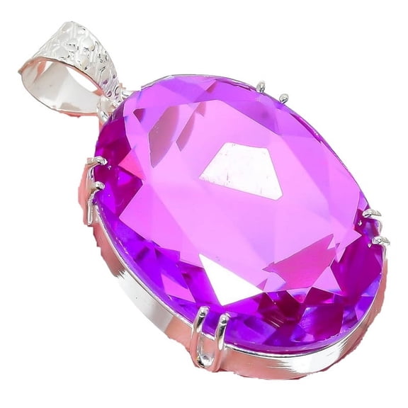 Pink Amethyst Gemstone Handmade 925 Sterling Silver Jewelry Pendant 2.17" AH-779