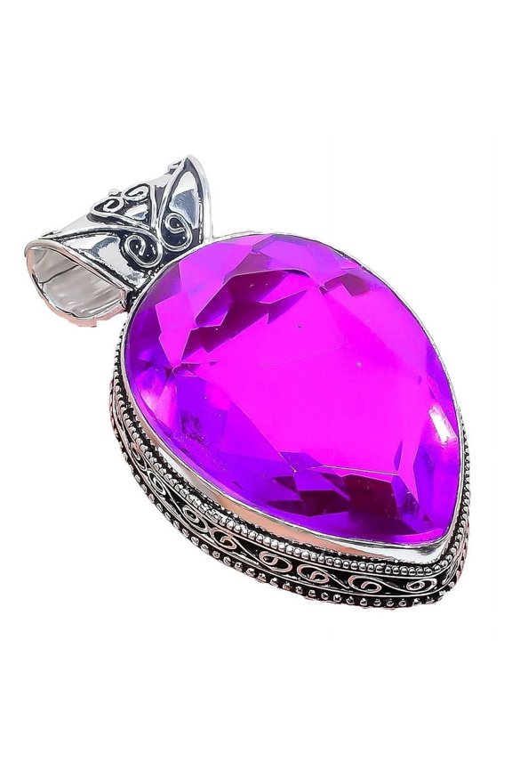 Pink Amethyst Gemstone Handmade 925 Sterling Silver Jewelry Pendant 2.17" AH-830