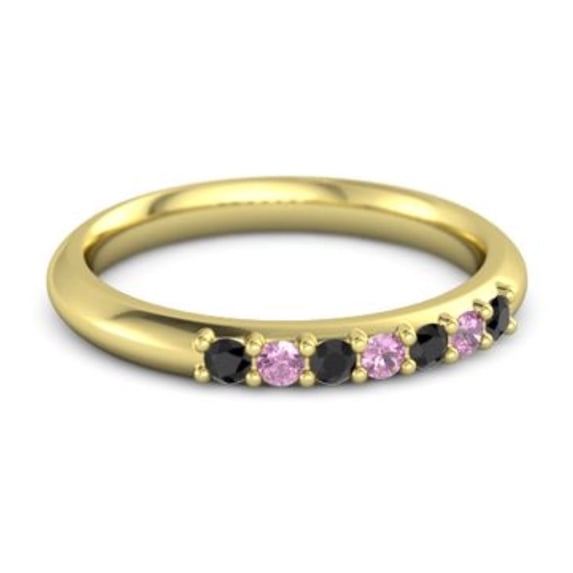 Pink Amethyst & Red Garnet Half Eternity Stackable Band Ring Silver Yellow Gold Plated Ring Promise Gift Gift For Girlfriend Wedding Engagement Gift