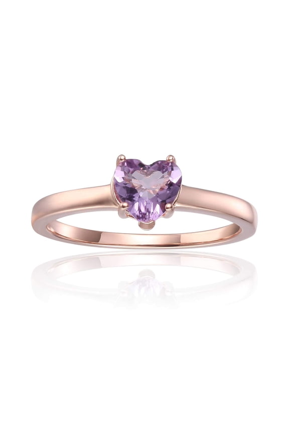 Pink Amethyst Solitaire Heart Ring