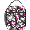 thumbnail image 1 of Pink And Black Hearts Lunch Bag Insulated Lunch Box Reusable Thermal Lunch Tote Bag With Zipper For Work Outdoor Travel Picnic, 1 of 6