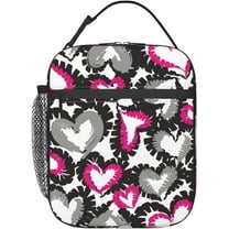Pink And Black Hearts Lunch Bag Insulated Lunch Box Reusable Thermal Lunch Tote Bag With Zipper For Work Outdoor Travel Picnic