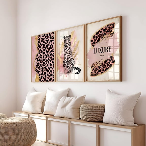 Pink And Black Leo.Pard Gallery Wall Trendy Fashion Print Chic Modern Decor Luxury Jungle Print Set 3