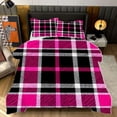 thumbnail image 1 of Pink And Black Plaid Pattern Comforter Set Full Size Bedding Set For Travl Bedroom Decor Quilt With 2 Pillow Cases, 1 of 5