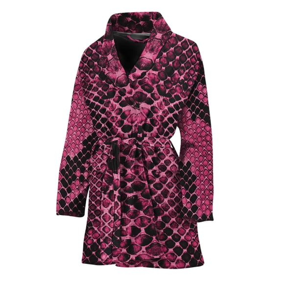 Pink And Black Snakeskin Women Bathrobe One Size Univeral Fits, Snakes Python Fashion Lightweight Plush Fleece Long Robe For Women