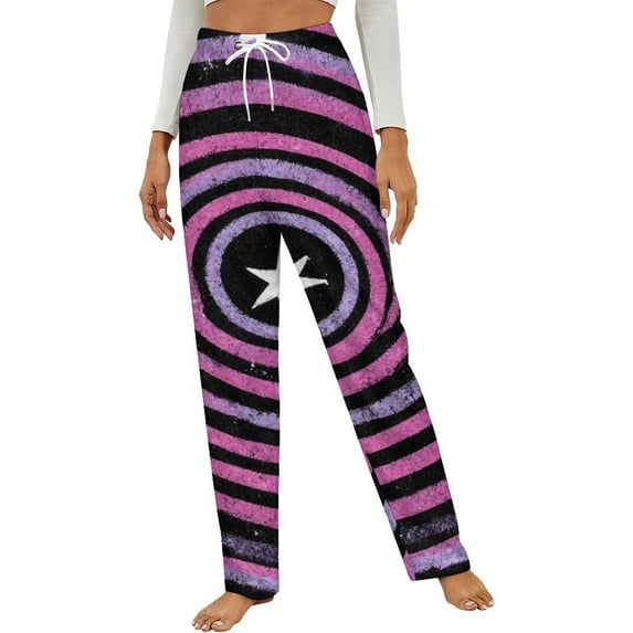 Pink And Black Starry Concentric Circles Winter Female Pants Flannel High Waist Women Pants Lady Warm Straight Leg Plush Trousers