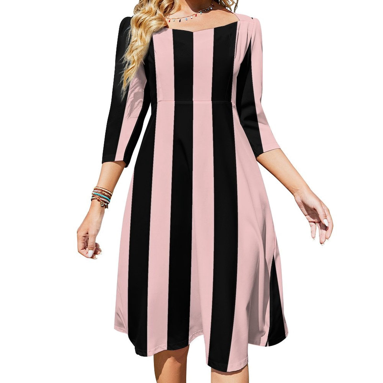 black and pink midi dress Ariana Black & Pink Floral Asymmetric Neckline Midi Dress