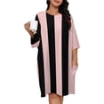 thumbnail image 1 of Pink And Black Vertical Stripes Sleepshirts For Sleeping Travels Loose Sleepdress Pajama Dress Soft Nightdress Sleepwear, 1 of 7