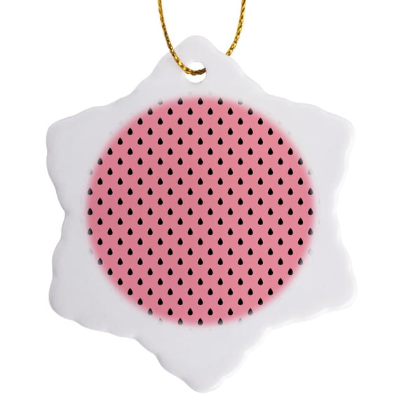 3drose, Pink and Black Watermelon Seeds Pattern, 3 inch Snowflake Porcelain Ornament