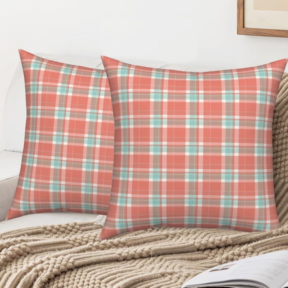 Pink And Blue Buffalo Check Plaid Pillow Covers 18x18 Set of 2 Double-Sided Couch Pillow Covers Farmhouse Decor