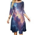 thumbnail image 1 of Pink And Blue Galaxy Sky Flare Dress Square Neck Dress Elegant Female Fashion Printed Dress, 1 of 9
