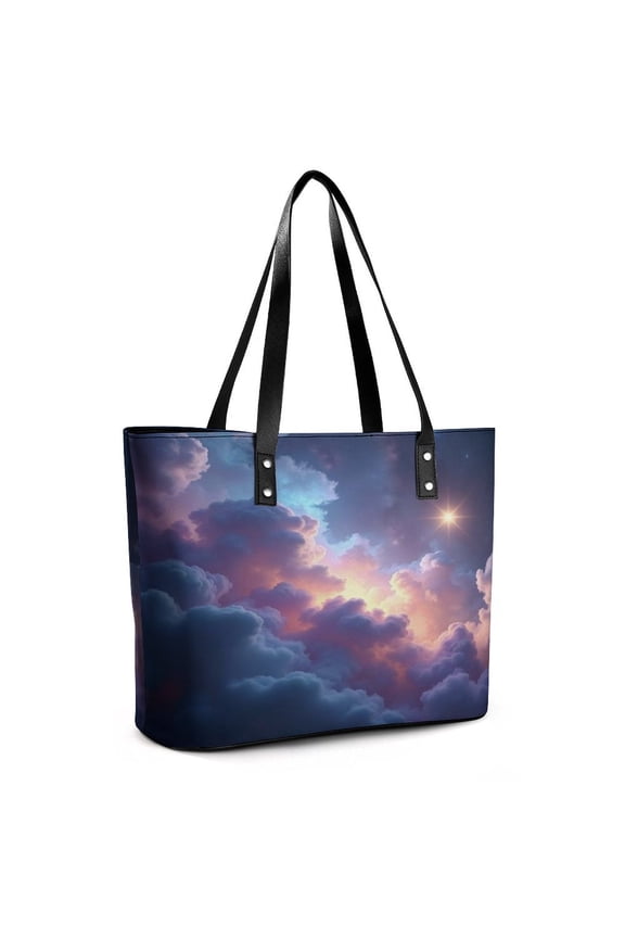 Pink And Blue Galaxy Sky Woman Leather Handbags Large Tote Bag Fashion Portable Handbags With Zipper