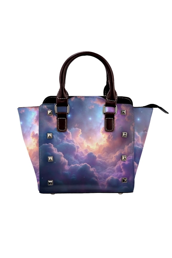 Pink And Blue Galaxy Starry Sky Rivet Fashion One-Shoulder Women's Handbag Tote Bag