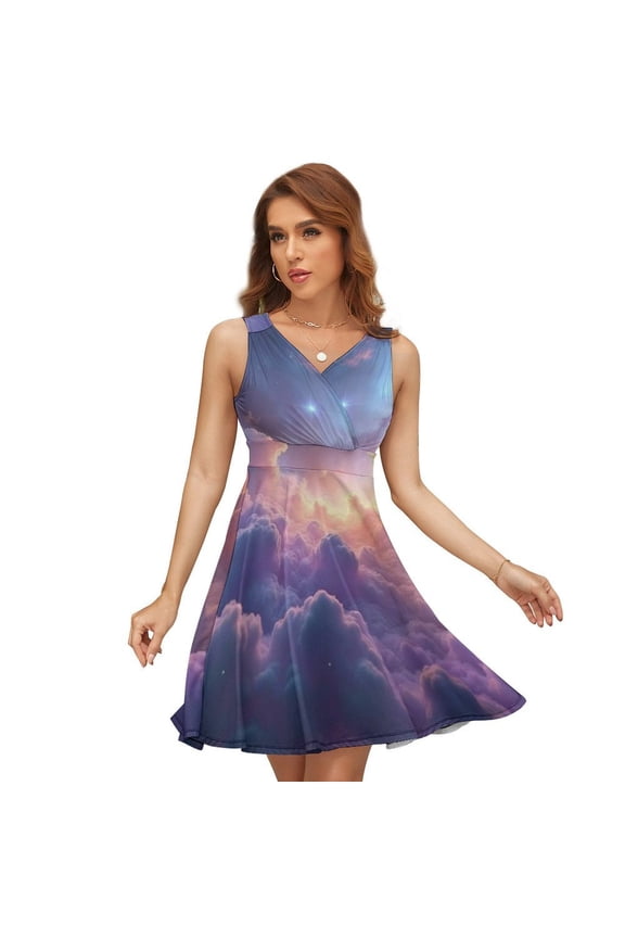 Pink And Blue Galaxy Starry Sky Sundress Sleeveless Dress Summer Women Clothes Dress for Women Dresses
