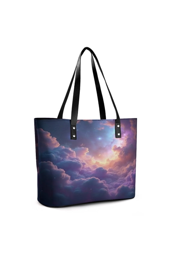 Pink And Blue Galaxy Starry Sky Woman Leather Handbags Large Tote Bag Fashion Portable Handbags With Zipper