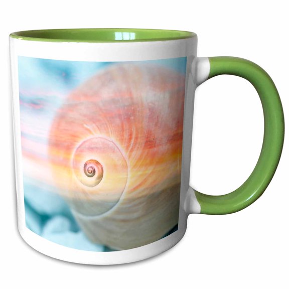 3drose, Pink and Blue Snail Shell Photoadaption, 11oz Two-tone Green Mug