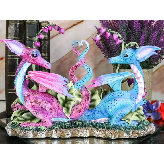 Pink And Blue Valentines Love Dragons Couple With Intertwined Tails Figurine