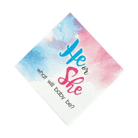 Pink And Blue Watercolor Lunch Napkin - Party Supplies - 16 Pieces