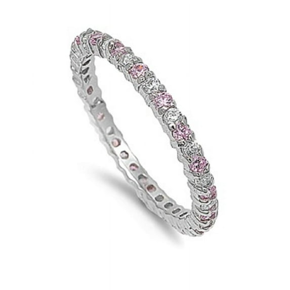 Pink And Clear Cubic Zirconia Stackable Eternity Ring Sterling Silver Size 9