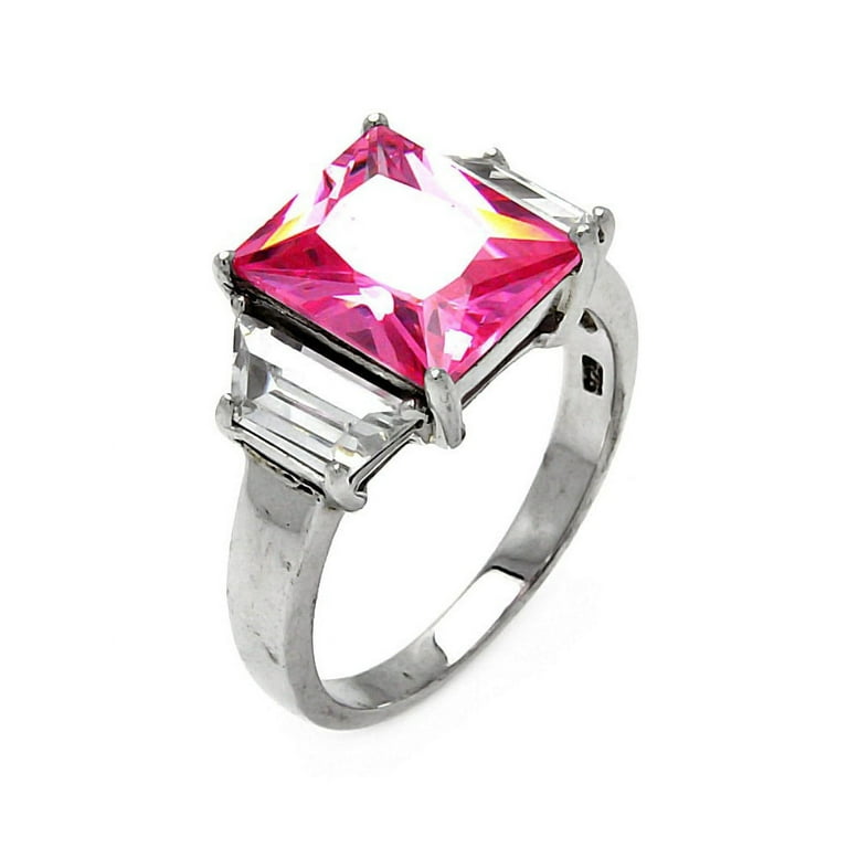 Square Pink and Clear Cubic Zirconia Ring Rhodium-plated Sterling Silver, size 9 Square Pink and Clear Cubic Zirconia Ring Rhodium-plated Sterling Silver, size 9