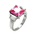thumbnail image 1 of Pink And Clear Princess Cut Cubic Zirconia Three Stones Ring Rhodium Plated Sterling Silver Size 8, 1 of 3