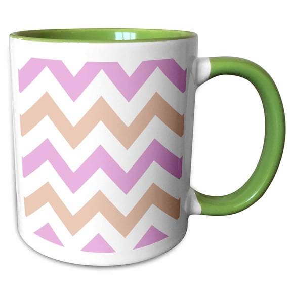 3drose, Pink and Coral Orange Chevron Zig Zag Pattern - White Zigzag Stripes, 11oz Two-tone Green Mug