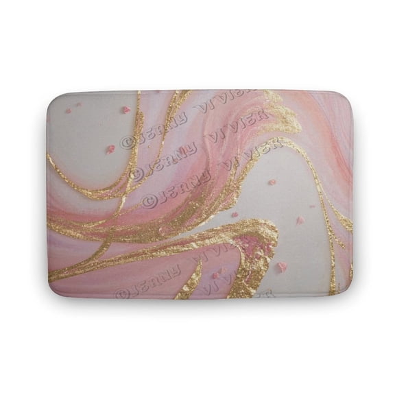 Pink And Gold Marble Printed Bath Mat - 20x32 Inches, Unique Marble Pattern, Non-Slip Design for Bathroom