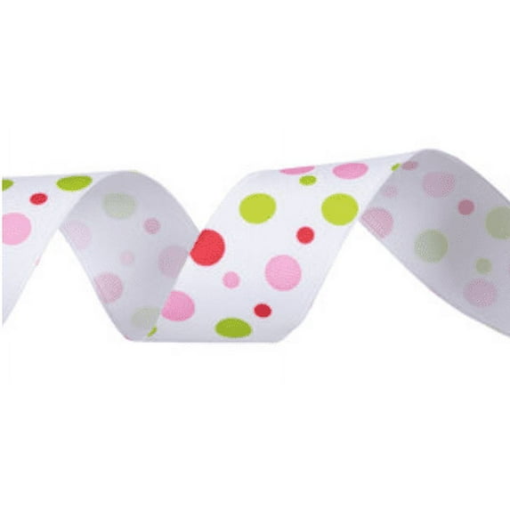 Pink And Green Dots Wired Edge Grosgrain Ribbon - 1 1/2" Inches Craft Diy Projects All Purpose 30'