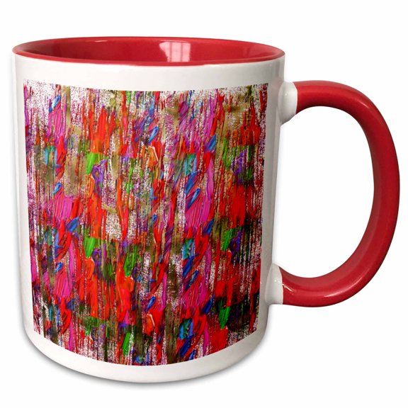 3drose, Pink and Green Paint Brush Strokes Abstract, 11oz Two-tone Red Mug