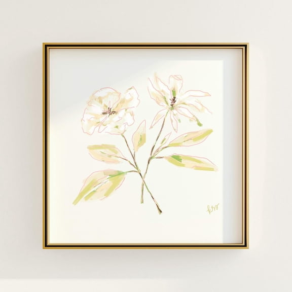 Pink And Green Sketched Floral Botanical Poster Southern Art, Unframed Paper Poster 8x10in
