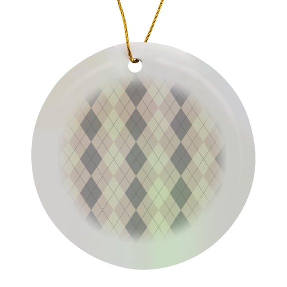 3drose, Pink and Grey Argyle Pattern - Fashion Art, Circle Porcelain Ornament