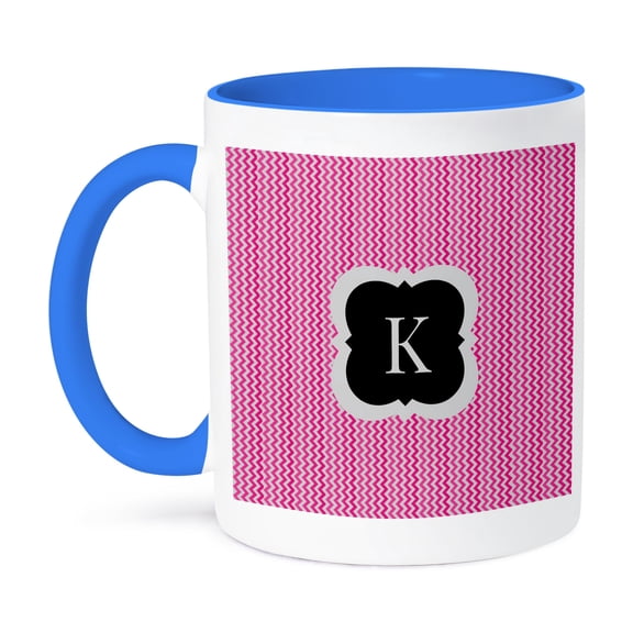 Pink And Grey Chevron Monogram Initial K, 15oz Two-Tone Blue Mug