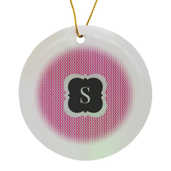 3drose, Pink and Grey Chevron Monogram Initial S, Circle Porcelain Ornament