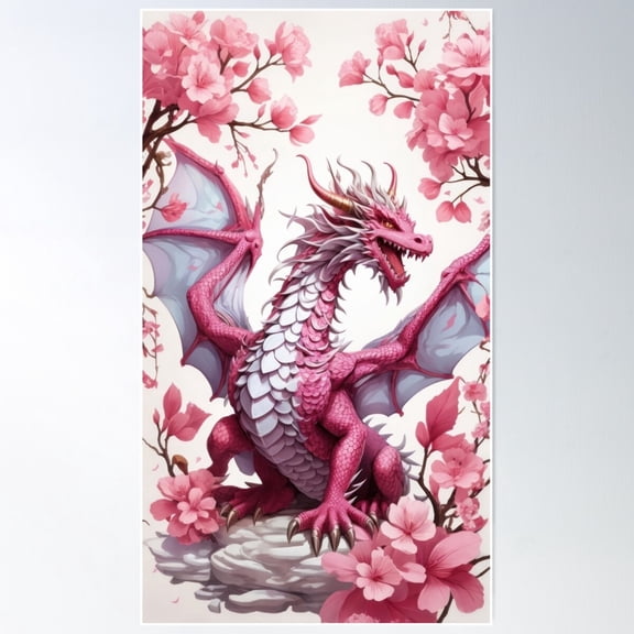 Pink And Magenta Dragon, Pattern, Wallpaper Poster Wall Art, Modern Wall Decor For Living Room Bedroom, 12x18 UNFRAMED