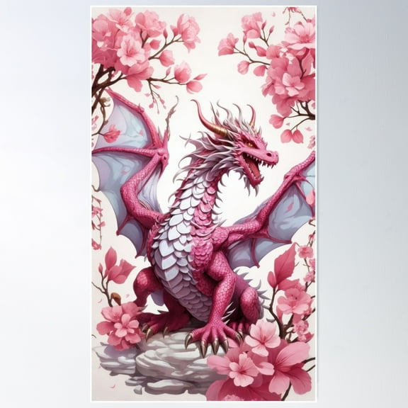 Pink And Magenta Dragon, Pattern, Wallpaper Poster Wall Art, Modern Wall Decor For Living Room Bedroom, 16x24 UNFRAMED