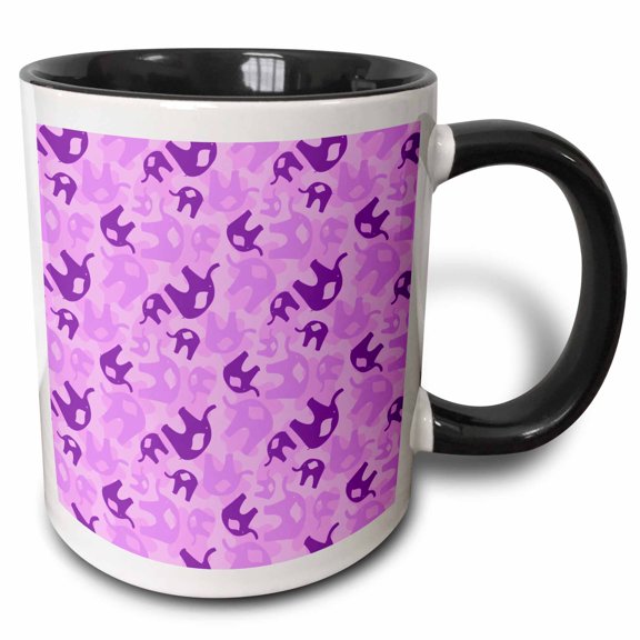3drose, Pink and Purple Elephants - Cute Whimsical Art, 11oz Two-tone Black Mug