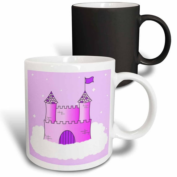 3drose, Pink and Purple Princess Castle in the Clouds, 11oz Magic Transforming Mug
