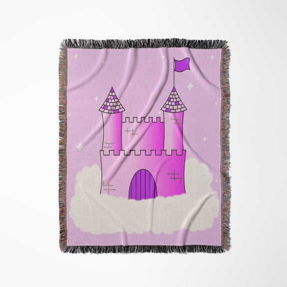 Pink And Purple Princess Castle In The Clouds, Woven Blanket