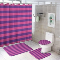 Pink And Purple Stripes Shower Curtain Bathroom Sets Toilet Lid Rug, Bath Mat And Contour Mat, Shower Curtain 4Pcs