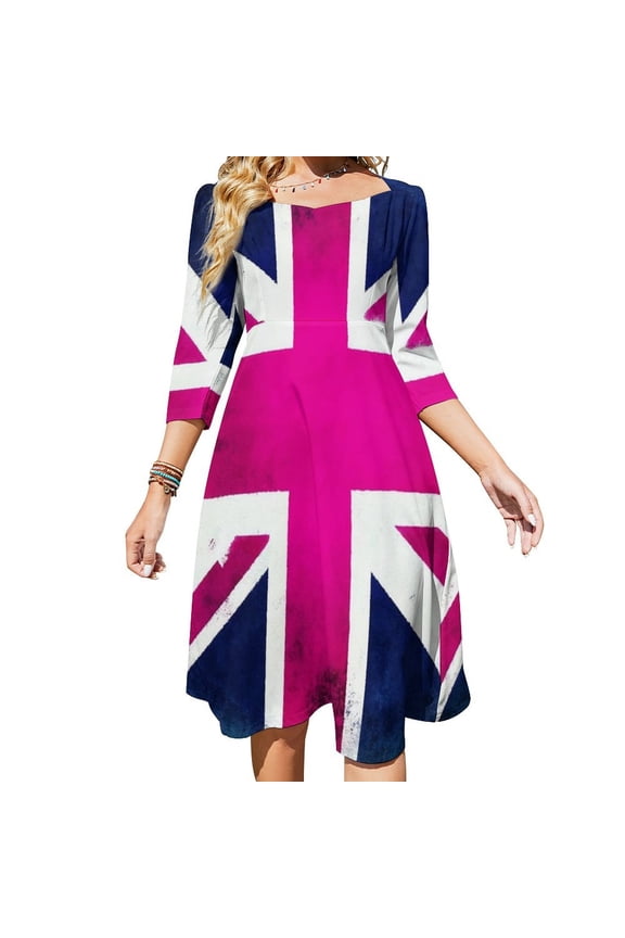 Pink And Purple Union Jack Flag-1 Women's Fall Dresses Casual Loose Flowy Swing Shift Dress