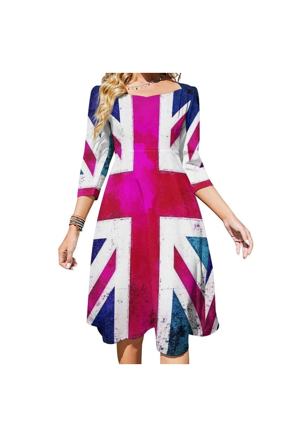 Pink And Purple Union Jack Flag-2 Womens Summer Dress Tie Back A Line Flare Dress