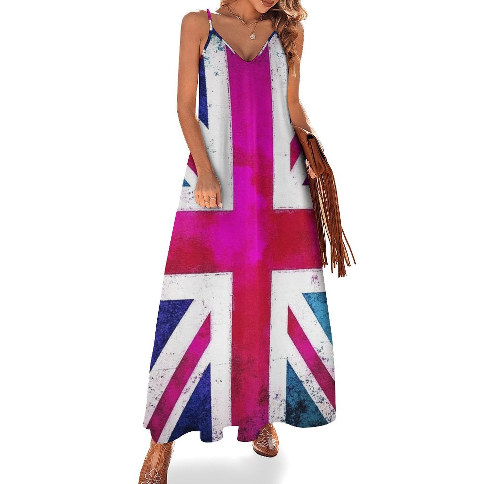union jack evening dress Pink And Purple Union Jack Flag Sleeveless Dress Women's Evening Dress  Womans Clothing