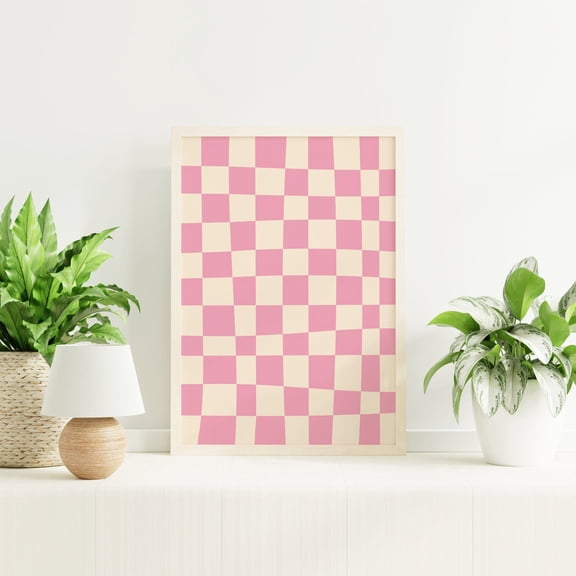Pink And White Abstract Checkered 70s Retro Geometric Wall Decor, Unframed Canvas 8x10in