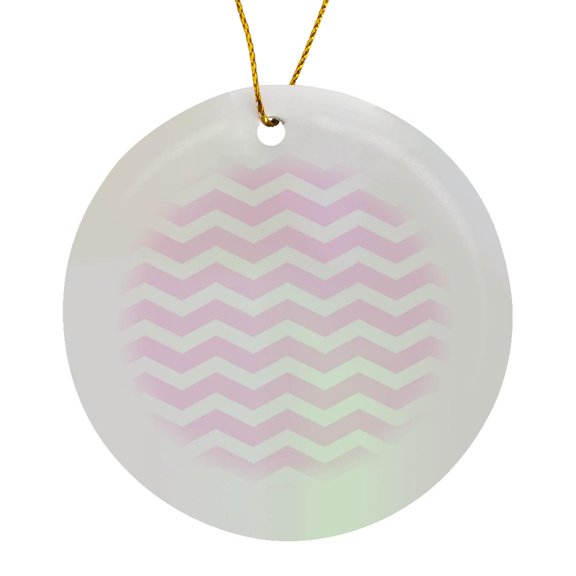 3drose, Pink and White Chevron Zig Zag Pattern - Modern Contemporary Zigzag Stripes - Pastel Girly Zig Zags, Circle Porcelain Ornament